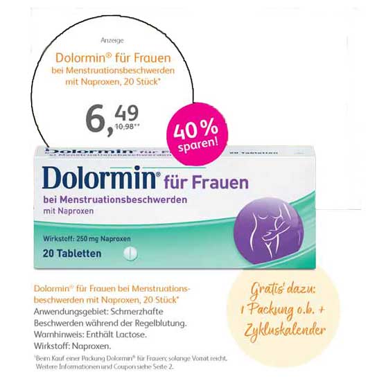 Dolormin für Frauen bei Menstruationsbeschwerden mit Naproxen, 20 Stück